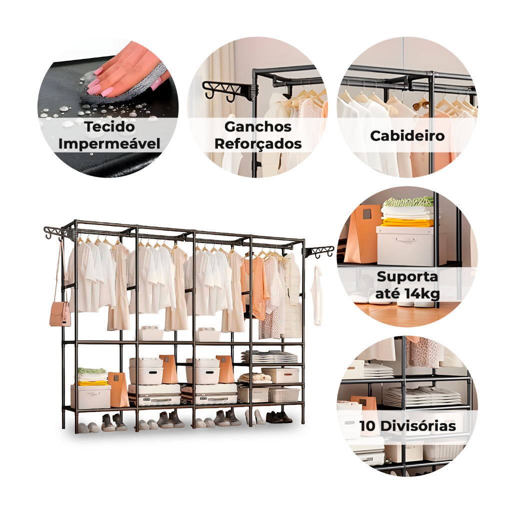 Guarda Roupa Decoteam Dobrável Closet Aberto Organizador Aço em Oferta na Shopee