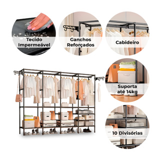 Guarda Roupa Decoteam Dobrável Closet Aberto Organizador Aço em Oferta na Shopee
