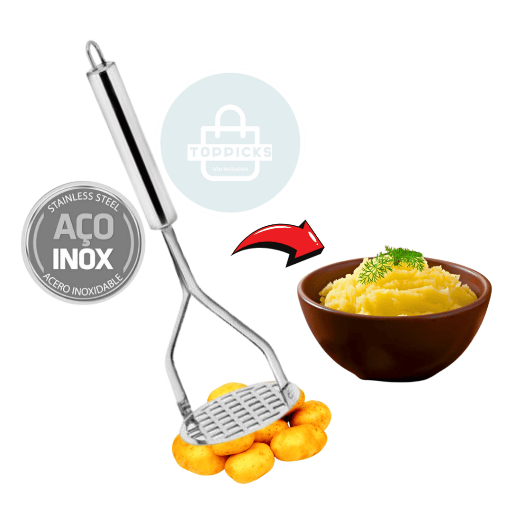 Amassador Espremedor De Batatas Legumes E Frutas Multiuso Vertical Manual Ergonômico Em Aço Inox Amassador Para Purê