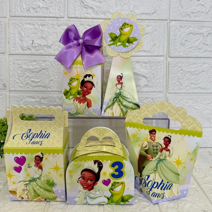 Personalizados princesa tiana, princesa e o sapo, kit festa caixinhas e lembrancinhas para festa (PEGUE E MONTE)