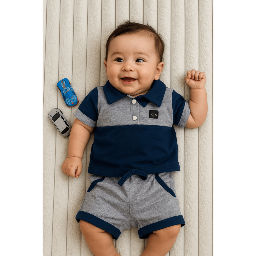 Conjunto Bebe Camisa Gola Polo Camiseta com Short Menino Recem Nascido Moderno e Elegante em Oferta na Shopee