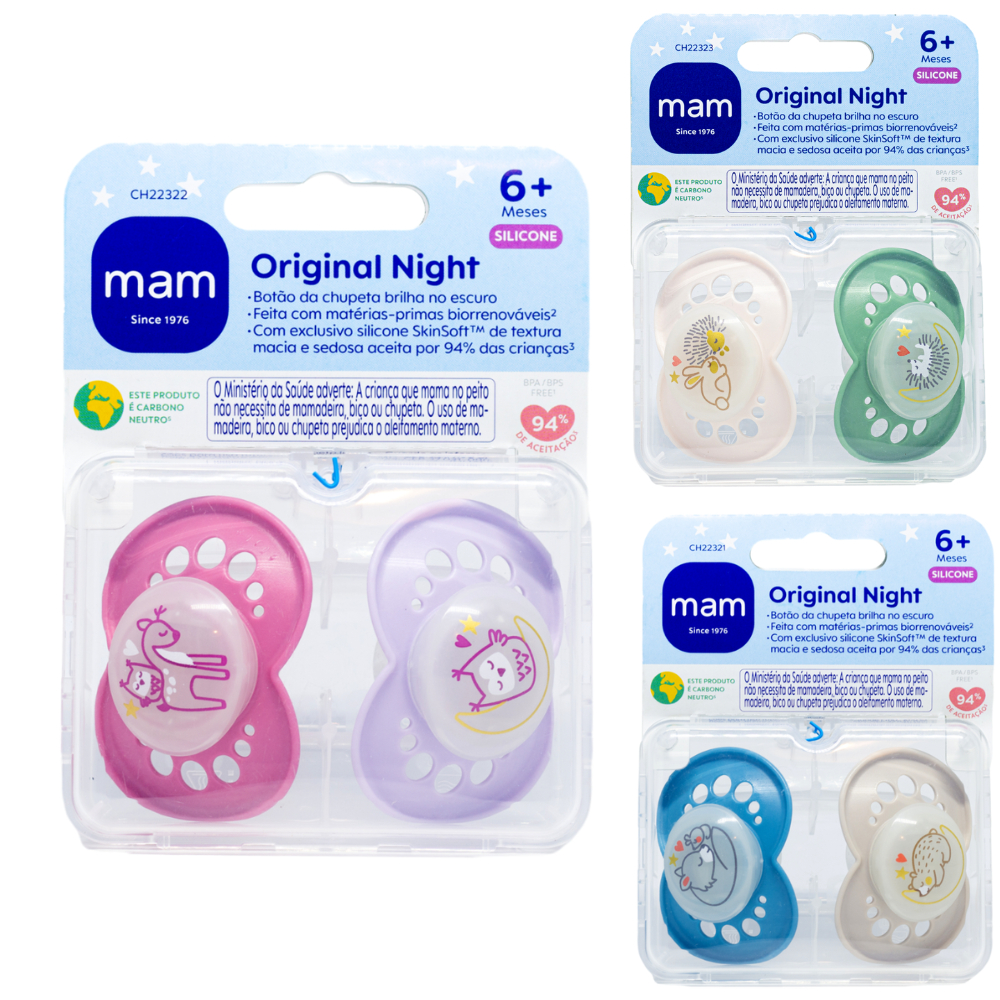Chupeta Mam Night Brilha No Escuro 6+ Meses Silicone C/ 2 Unidades