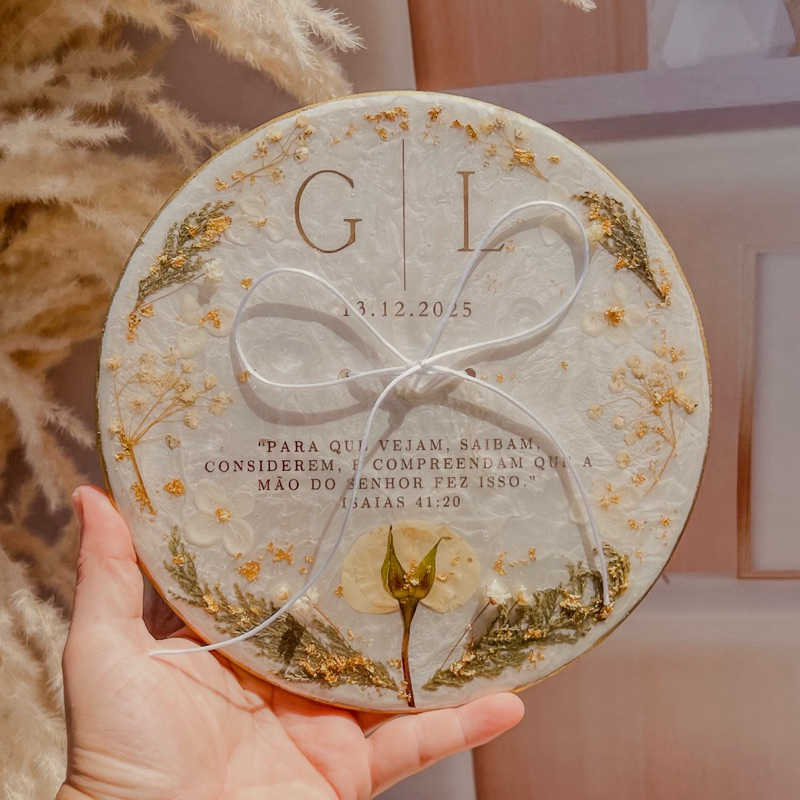 Porta Aliança Floral Redondo Personalizado para Casamento LEIA A DESCRIÇÃO em Oferta na Shopee