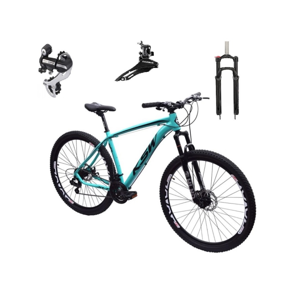 Bicicleta Aro 29 Ksw Xlt Câmbio Shimano 24v Acera K7 Garfo com Trava Freio a Disco MTB