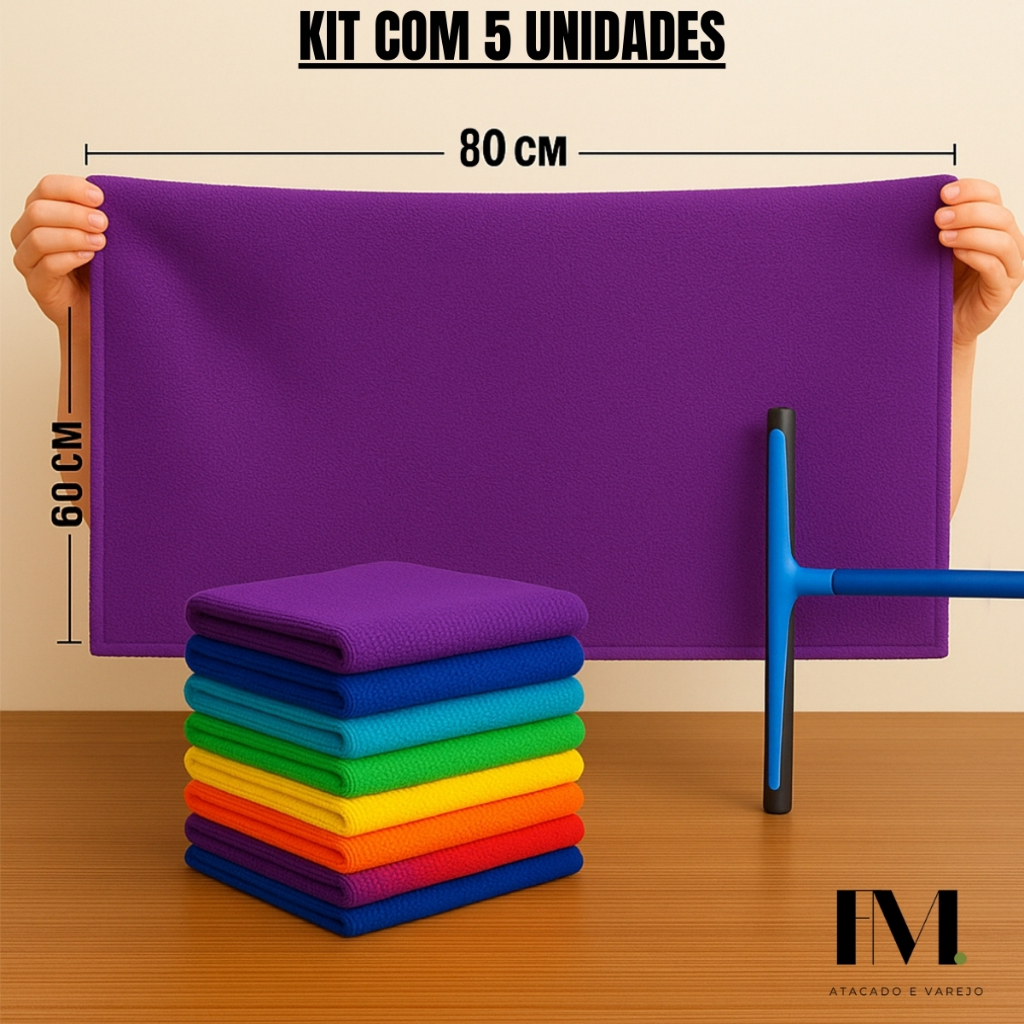 Kit 5 Pano de Chao Microfibra Macio 60x80cm Toalha de Limpeza Gigante Residencial em Oferta na Shopee