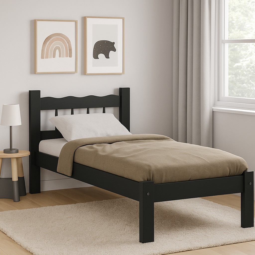 Cama Solteiro Madeira Maciça para Colchão 78/88 x 188cm Madri Multimóveis CR4141 Preta em Oferta na Shopee