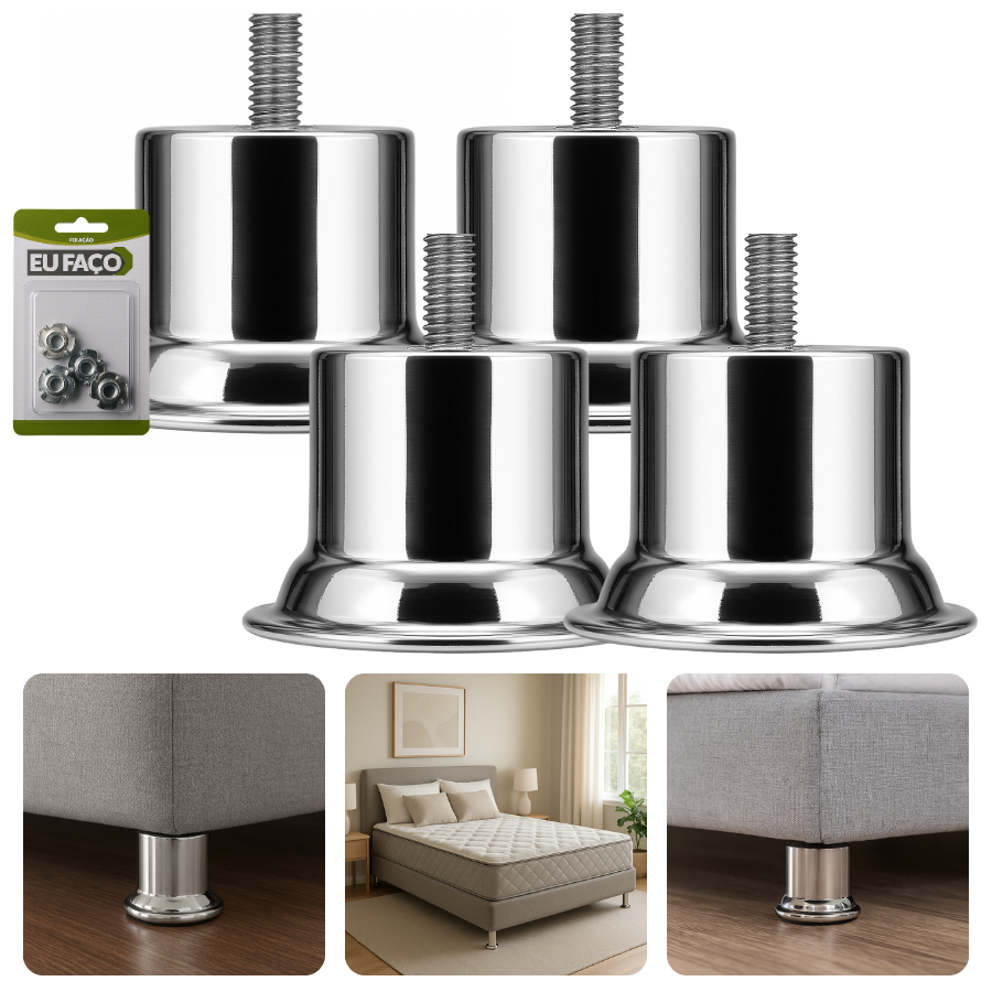 Kit Com 4 Pés 5cm Rosca Máquina 5/16 Alumínio Concreto Nivelador Móveis Pesados
