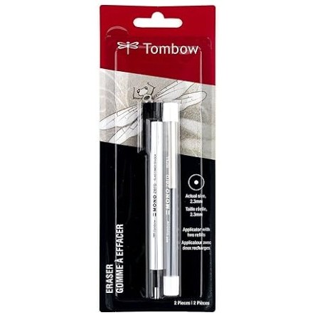 Tombow 57315 MONO Zero Eraser and Refil Pacote econômico, redondo de 2,3 mm. Borracha estilo caneta com ponta de precisa