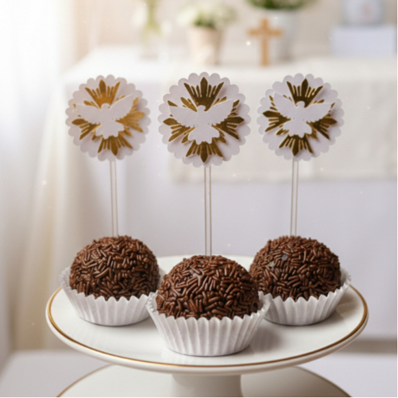 Kit Topper para Doce Espírito Santo Dourado – Batizado, Eucaristia e Crisma em Oferta na Shopee