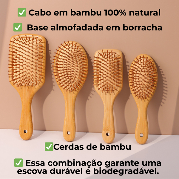 Escova Cerdas Naturais Bambu – Desembaraça Rápido, Massageia o Couro Cabeludo e Reduz o Frizz em Oferta na Shopee