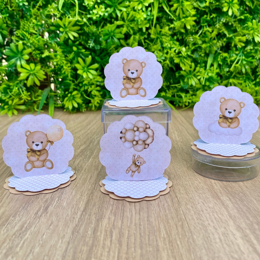Aplique 3D Ursinho dourado Chá de bebê chá revelação Tag Personalizada Festa Lembrancinha.