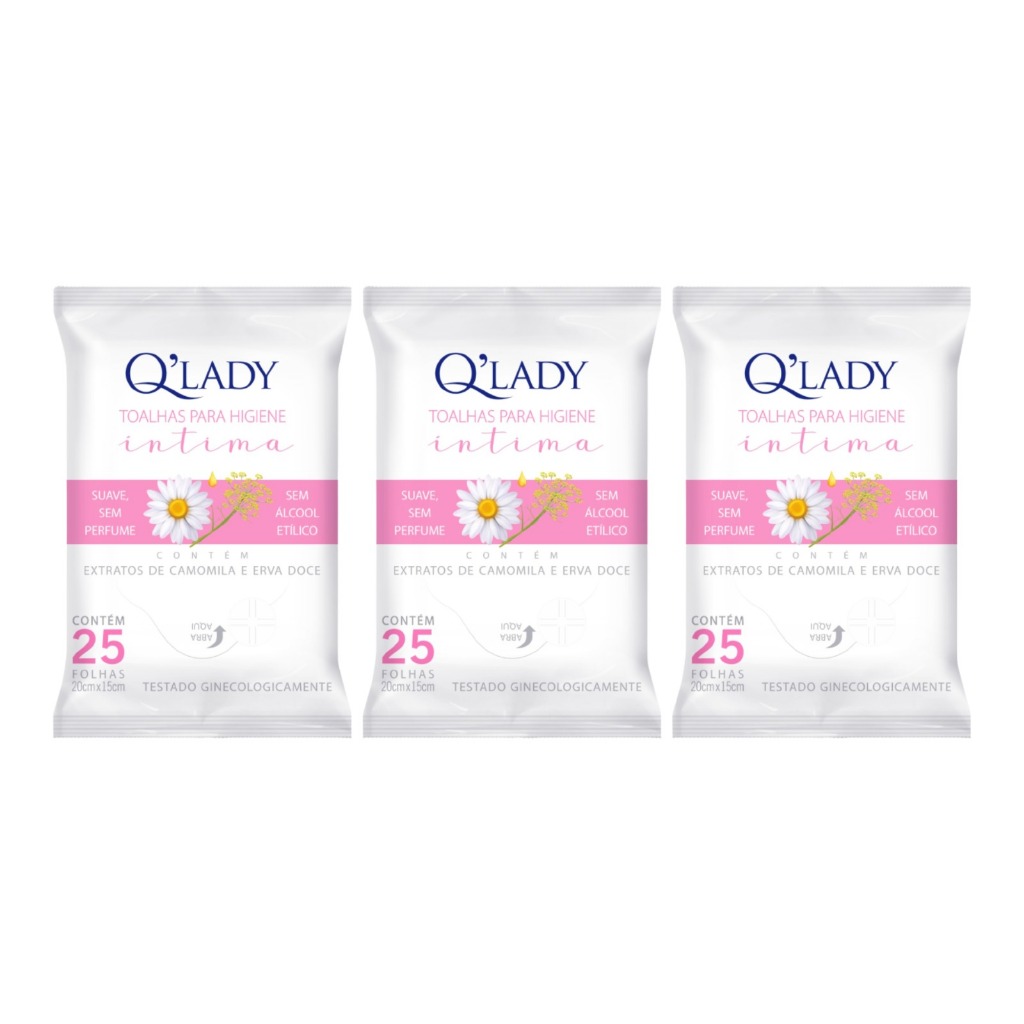 Kit 3 Toalhas Intimas Q'Lady 25 Folhas (3undX25fls)  - 75 Fls Total