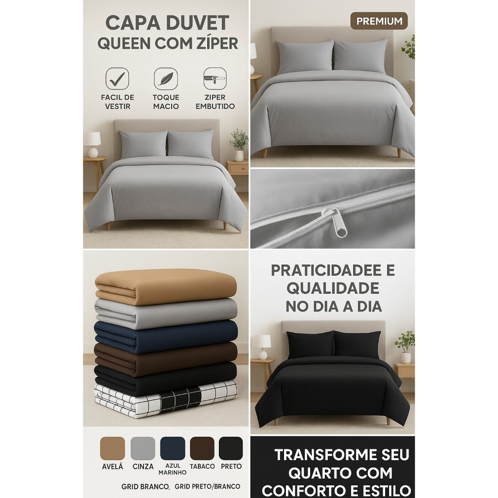 Capa Protetora Duvet de edredom com zíper Queen 2,40m x 2,50m