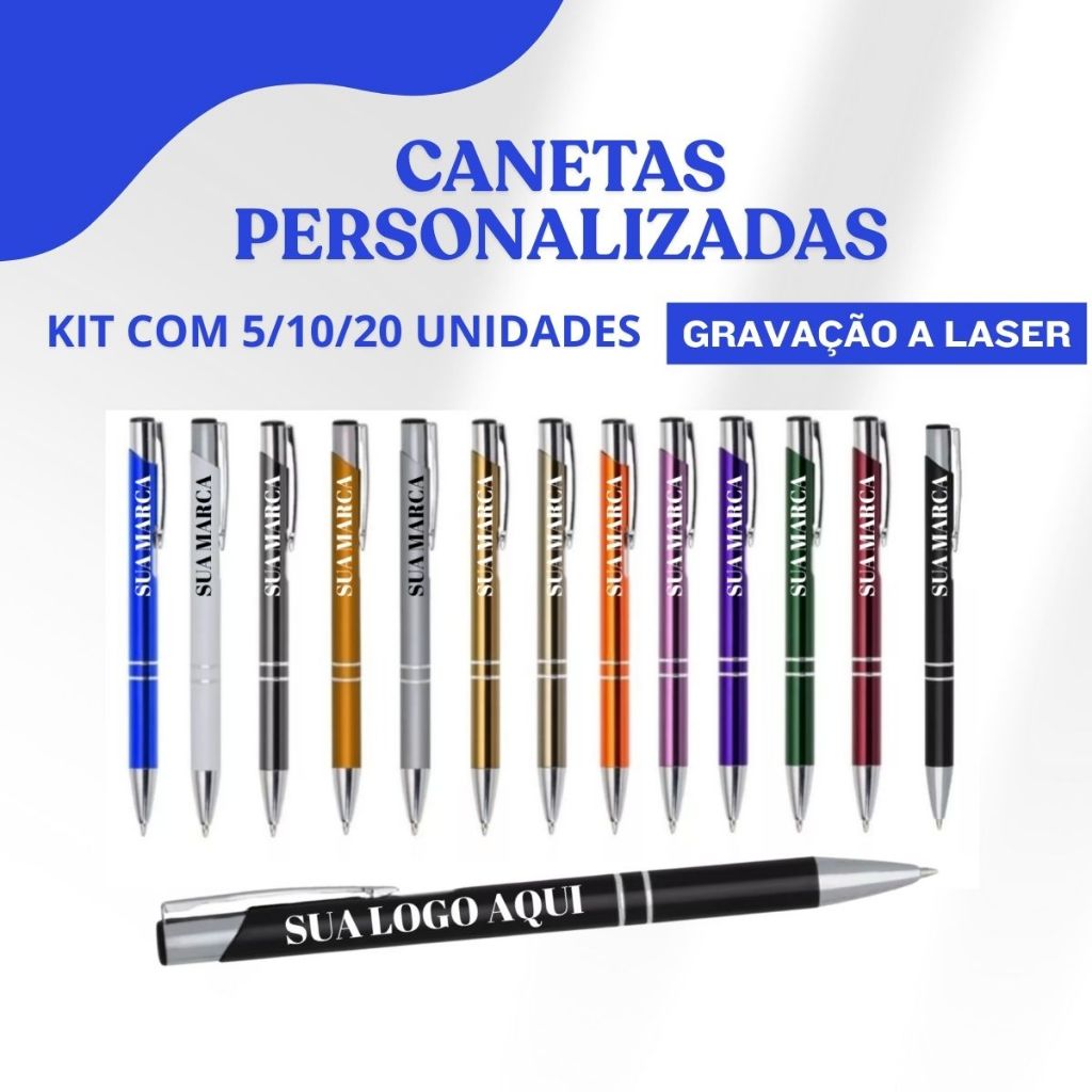 Kit Caneta Metal Personalizada Com Nome Logo Símbolo Marca Gravado a Laser em Oferta na Shopee