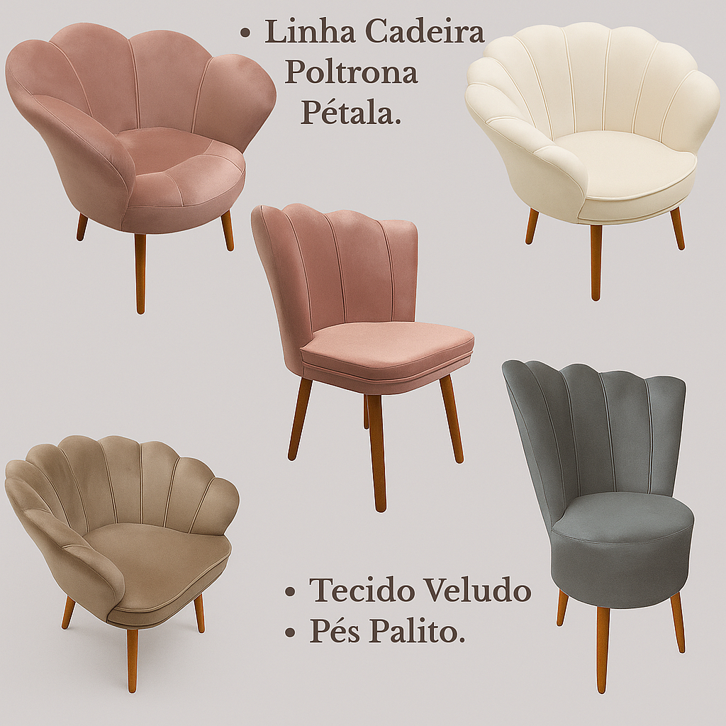 Poltrona Cadeira Pétala 5 Modelos Tecido Veludo Pés Retrô Palito - Bela Móveis