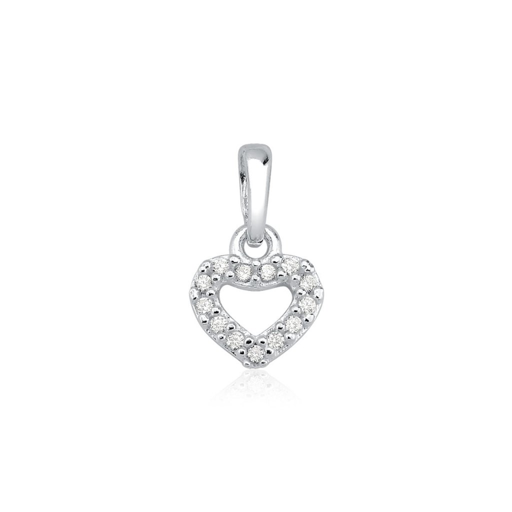 Pingente de Prata 925 Coração Mini Vazado com Zircônias
