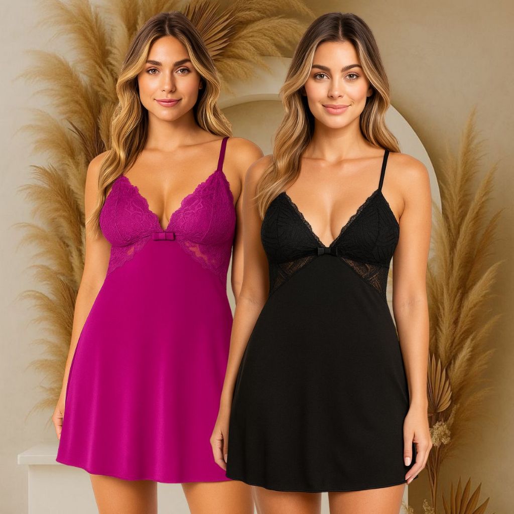 Kit 2 Camisolas Renda Lateral Macia Sexy Noite