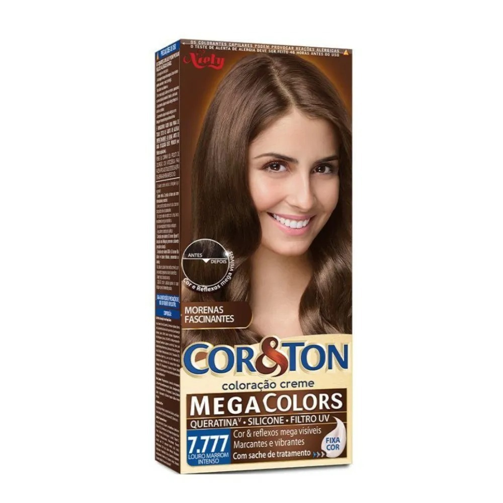 Tinta De Cabelo Cor&Ton Niely Mini Kit 7.777 Louro Marrom Intenso em Oferta na Shopee