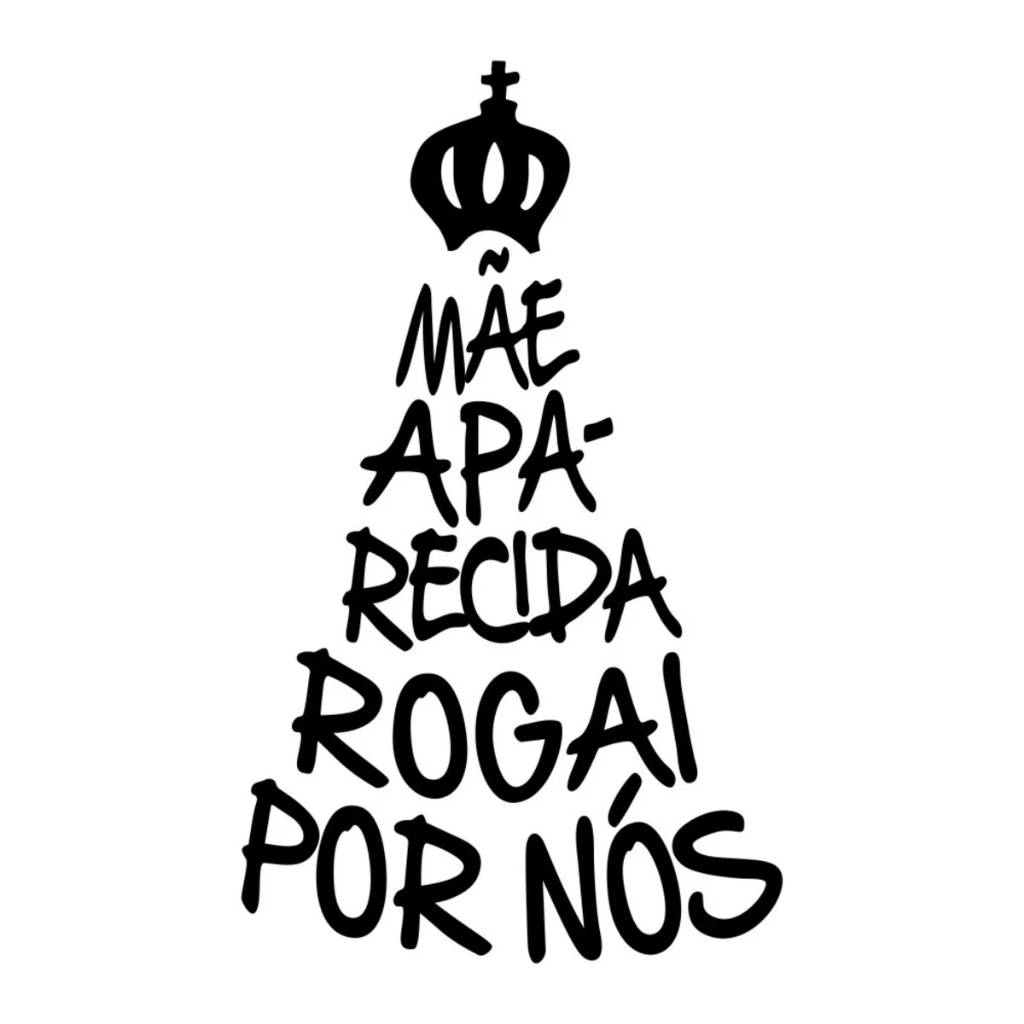 Kit com 2 adesivos: frase 'Mãe Aparecida' e imagem de Nossa Senhora - Adesivo Vinil