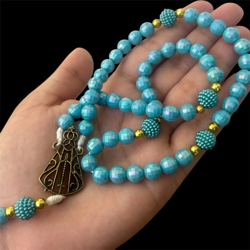 Terço de Nossa Senhora Aparecida Azul Terco Lembrancinha Presente Oraçao A Padroeira Religioso