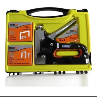 Grampeador Profissional Kit 3 Pçs Maleta Tapeceiro Madeira Estofado Manual Bestfer BFH0133 15522 em Oferta na Shopee