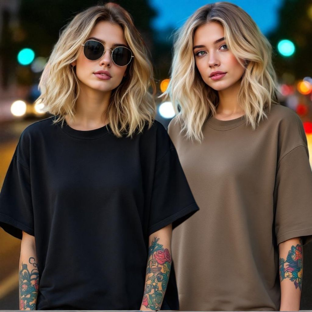 Kit 2 Camiseta Oversized Feminina 100% Algodão Gola Canelada StreetWear