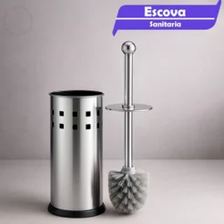 Escova Sanitária Inox Limpeza Vaso Com Suporte Higiênica