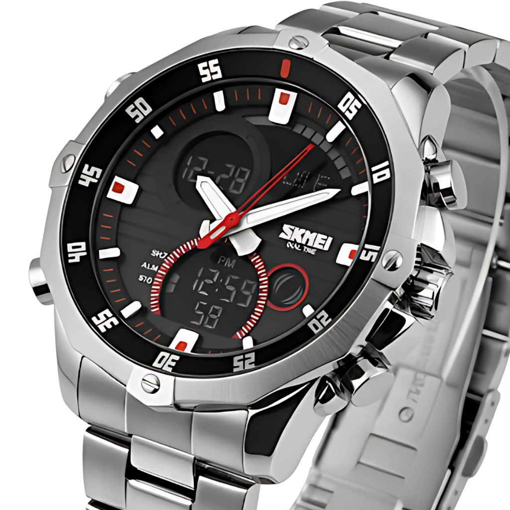 Relógio Masculino Skmei AnaDigi 1146 Prata e Preto, Original, Resistente a Agua 1 Ano de Garantia