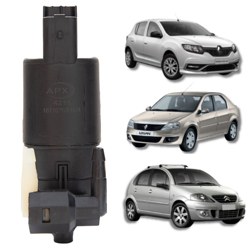 ELETROBOMBA 12V P/ RESERVATÓRIO DO PARA-BRISA RENAULT LOGAN 2007/ SANDERO CITROEN C3