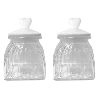 Kit 2 Potes Vidro Tampa Cerâmica Coração 750ml Class Home