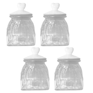 Kit 4 Potes Vidro Tampa Cerâmica Coração 750ml Class Home