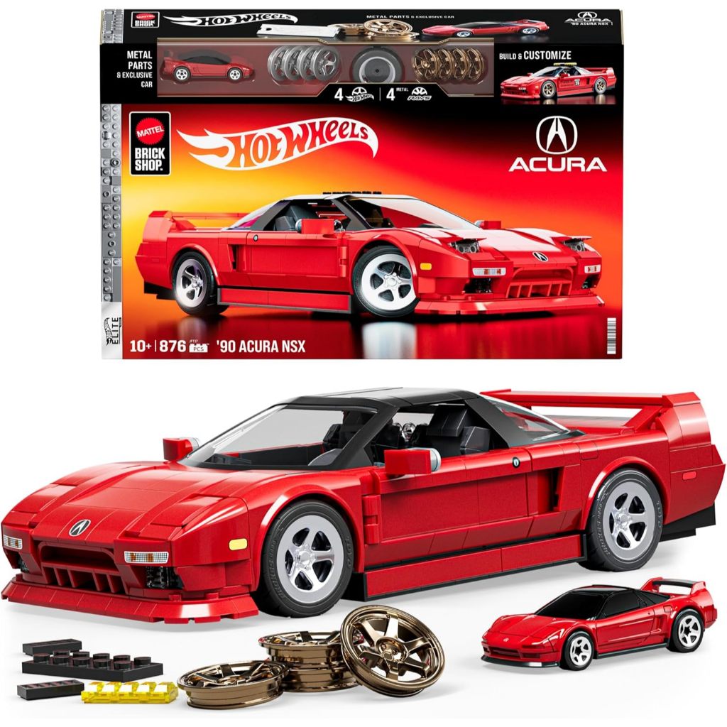 Carrinho Hot Wheels Speed Acura NSX 1990 Mattel Brick Shop Blocos de Montar 876pcs 1/16 Mega Construx