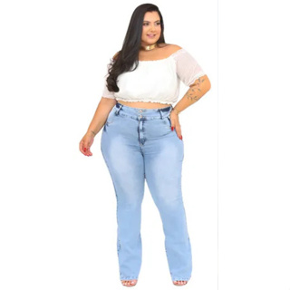 Calça Jeans Feminina Flare Cintura Alta Plus Size Dois Botão  qualidade em Oferta na Shopee