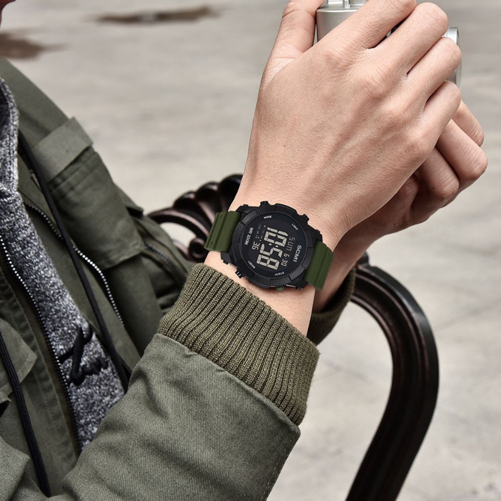 Relógio Digital Lcd De Quartzo Com Pulseira De Silicone 50m À Prova D 'Água