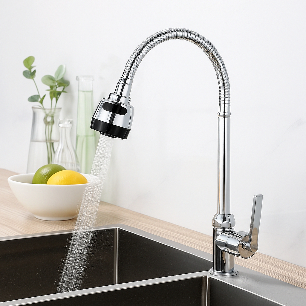 Torneira Cozinha Com Ducha Flexível Aço Inox Parede Mesa Alta Durabilidade Design Moderno
