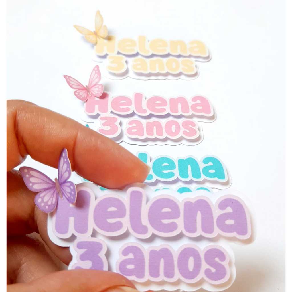 Aplique Nome e Idade Personalizados - Tema Borboleta - Lembrancinha Festa Infantil