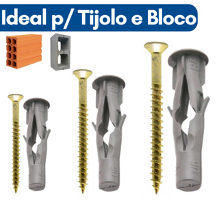 Bucha para Tijolo Baiano com Parafuso 6 8 10 Kit Bucha FU Baiana com Parafusos Bloco Vazado Furado em Oferta na Shopee