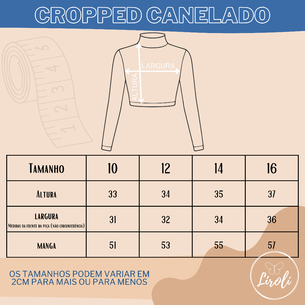 Kit 2 Blusa Cropped Canelada Gola Alta Infantil Menina Tamanho 10 ao 16