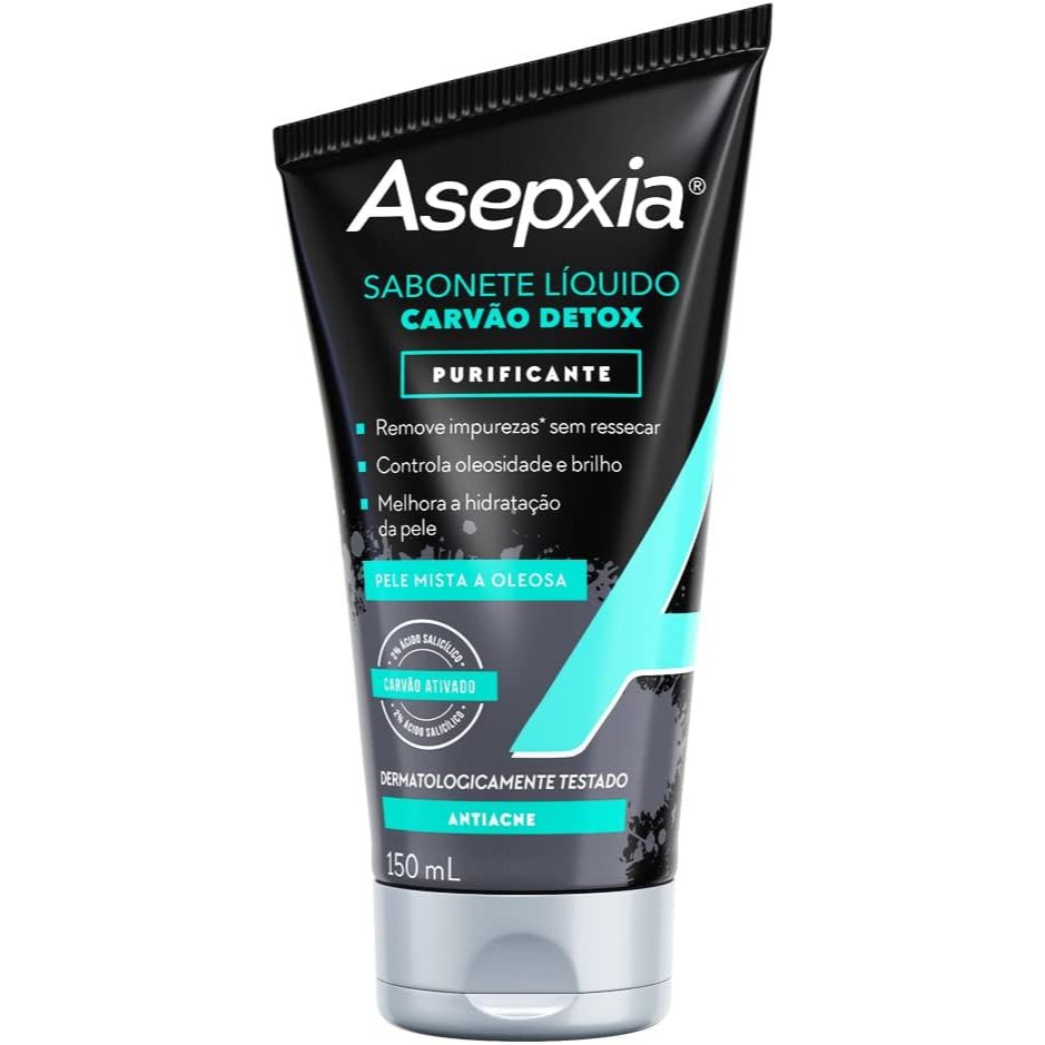 Sabonete Líquido Asepxia Carvão Detox Purificante Com 150ml em Oferta na Shopee