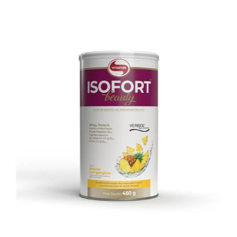 Suplemento Alimentar Em Pó Vitafor Isofort Beauty Whey Protein Colageno Verisol De Lata 450g Sabor Abacaxi com Gengibre