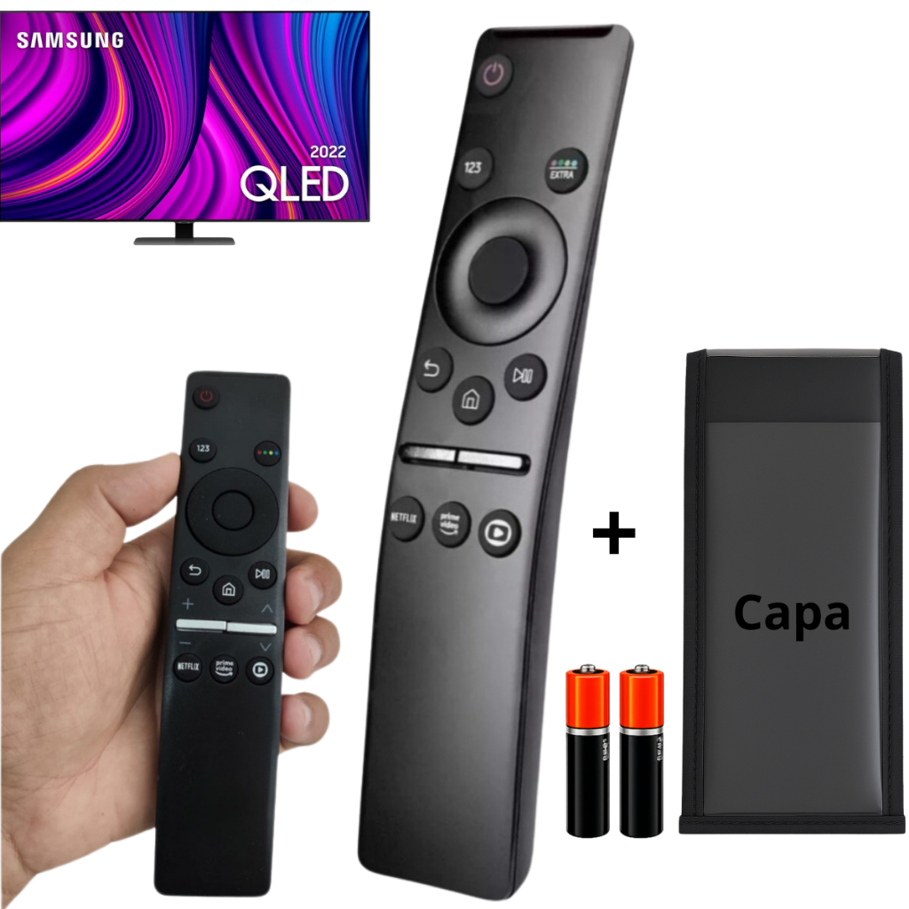 Controle Remoto Universal Para Samsung Smart Tv Led 4k com Pilhas e Capa Netflix Globoplay Amazon