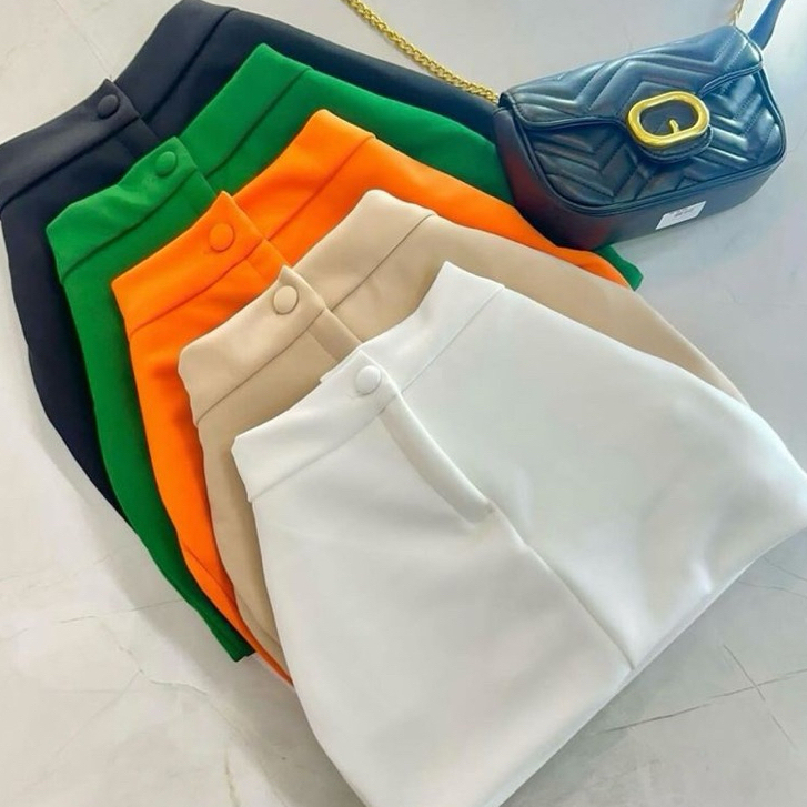 Short Saia Feminino Cintura Alta com Botão Tecido em Neoprene Moda Verão em Promoção em Oferta na Shopee
