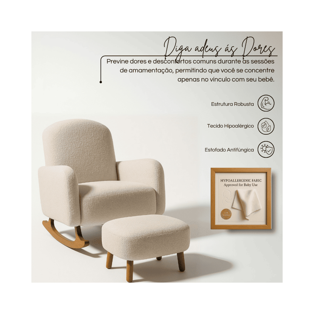 Detalhes do Poltrona de Amamentação Orgânica - Poltrona Balanço Decorativa Boucle Com Puff Para Descanso De Pés