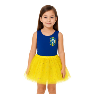 Roupa Brasil Infantil feminina Body Saia de tule Amarelo e Azul Time Brasil Roupa Copa em Oferta na Shopee