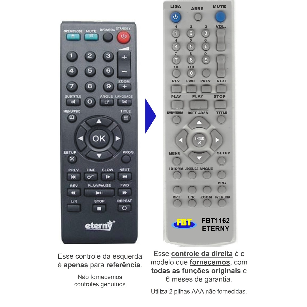 Controle Remoto Compatível com ETERNY FBT1162