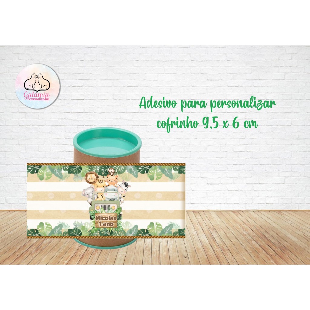Rótulo Adesivo para personalizar cofrinho SAFARI MENINO 6x9,5cm