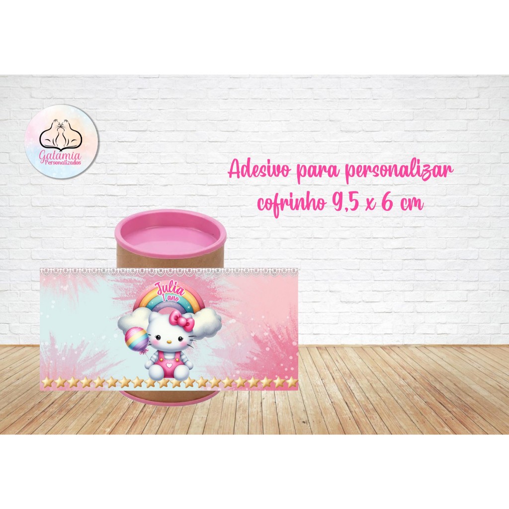Rótulo Adesivo para personalizar cofrinho HELLO KITTY 6x9,5cm