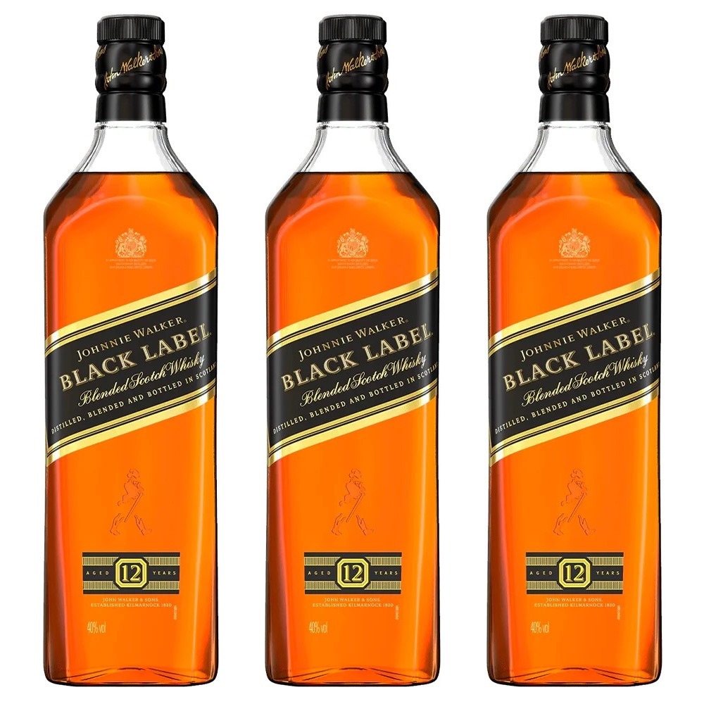 Kit com 3 Johnnie Walker Black Label Blended Scotch Whisky 1000ml em Oferta na Shopee