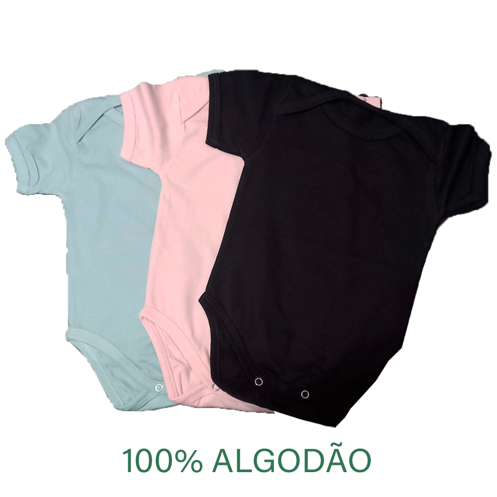 Body Bebê 100% Algodão nas cores rosa bebê / azul bebê ou preto a escolher