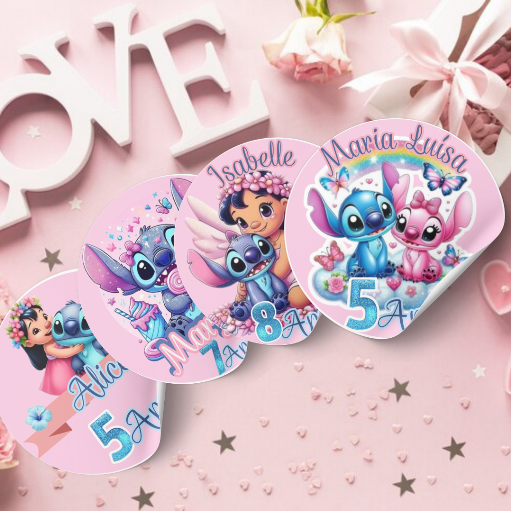 Adesivo Stitch 5cm Personalizado Cartela com 20/40/60/80/100